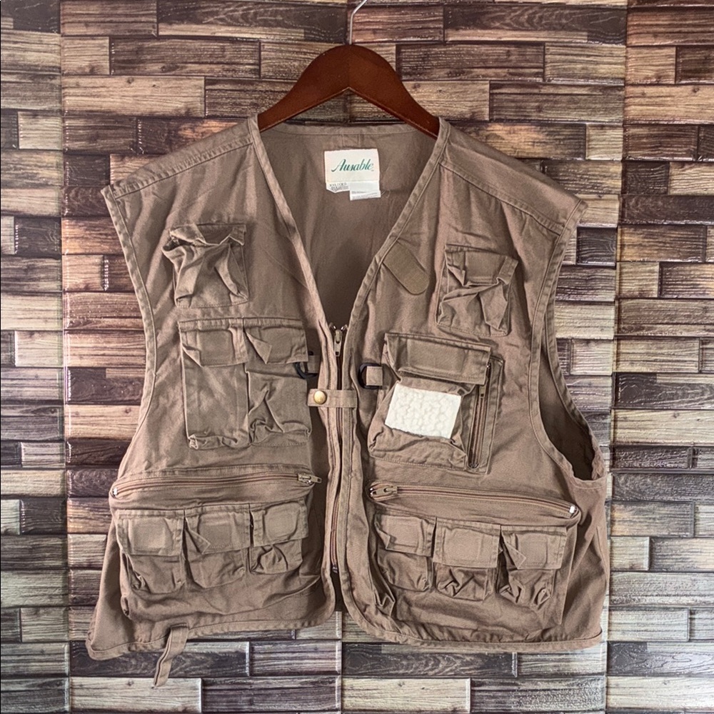 EUC Vintage Ausable Mens Beige Sleeveless Secured Zip Fishing Vest Jacket XXL